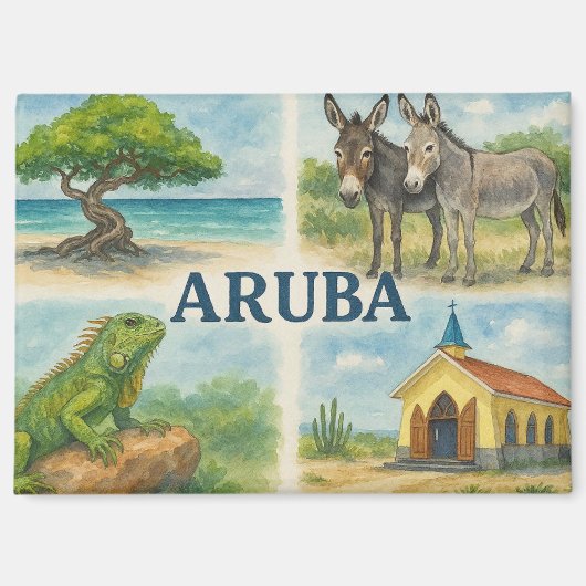 Aruba Multiview-Aquarell Magnet (Vorderseite)