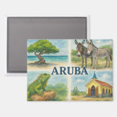 Aruba Multiview-Aquarell Magnet (Vorderseite/Rückseite)