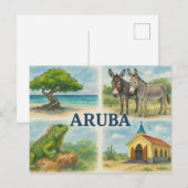 Aruba Multiview-Aquarell Postkarte (Vorne/Hinten)