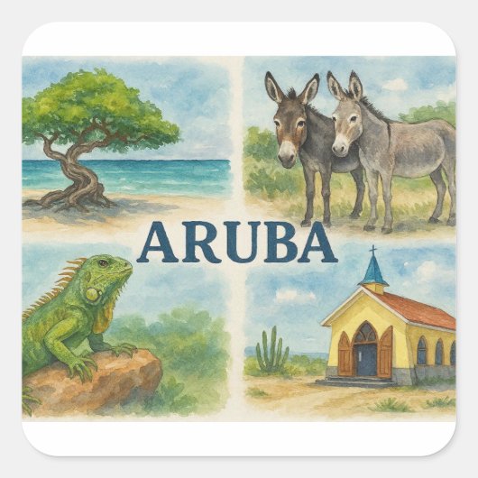 Aruba Multiview-Aquarell Quadratischer Aufkleber (Vorderseite)