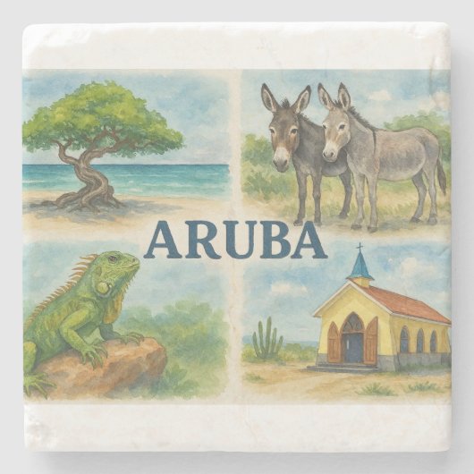 Aruba Multiview-Aquarell Steinuntersetzer (Vorderseite)