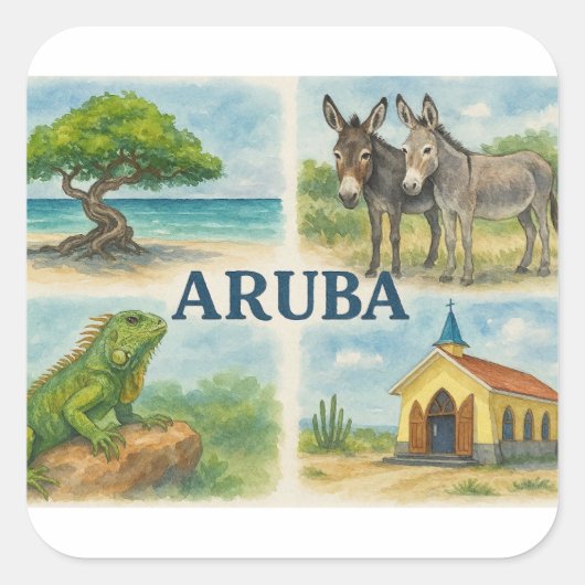 Aruba Multiview-Wasserfarbe Quadratischer Aufkleber (Vorderseite)
