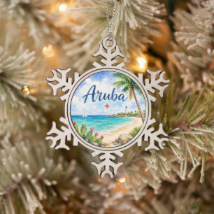 Aruba Niederländische Karibikinsel Reiseandenken Schneeflocken Zinn-Ornament