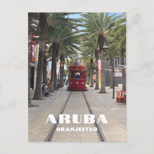 Aruba Oranjestad Straßenbahn in Palmen Postkarte (Vorderseite)