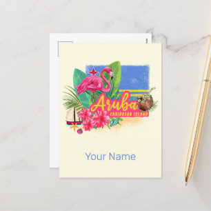 Aruba Retro Karibikinsel mit Flamingo Vintage Feiertagspostkarte