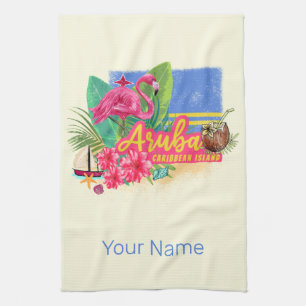 Aruba Retro Karibikinsel mit Flamingo Vintage Geschirrtuch