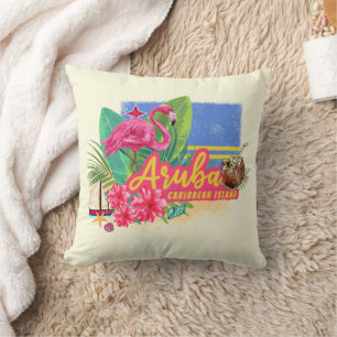 Aruba Retro Karibikinsel mit Flamingo Vintage Kissen