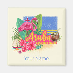 Aruba Retro Karibikinsel mit Flamingo Vintage Magnet