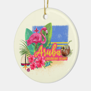 Aruba Retro Karibische Insel mit Flamingo Vintag Keramik Ornament