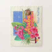 Aruba Retro Karibische Insel mit Flamingo Vintag Puzzle (Vertikal)
