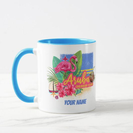 Aruba Retro Karibische Insel mit Flamingo Vintag Tasse (Links)