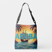 Aruba sailing ship sunset tragetaschen mit langen trägern (Rückseite)