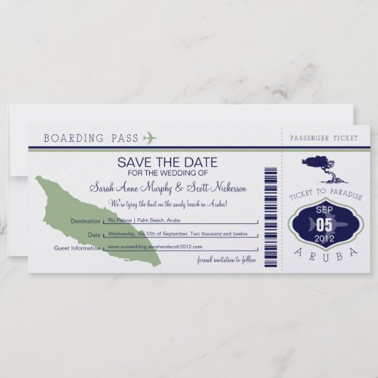 ARUBA Save the Date Boarding Pass (Vorderseite)