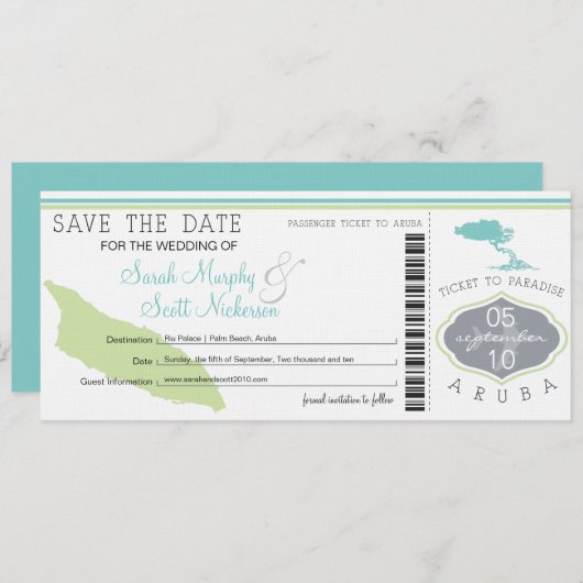 ARUBA Save the Date Boarding Pass (Vorne/Hinten)