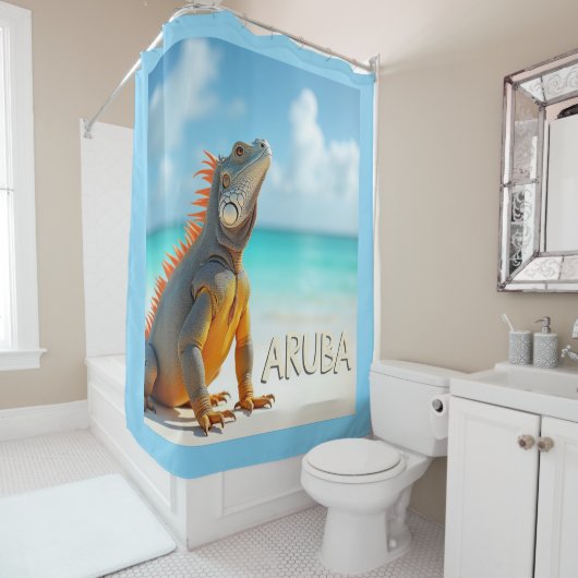 Aruba schöne Eidechse, die den Strand genießt Duschvorhang (Beispiel)