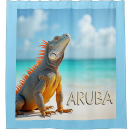 Aruba schöne Eidechse, die den Strand genießt Duschvorhang