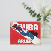 Aruba Scuba Diver - Blue Retro Postkarte (Stehend Vorderseite)
