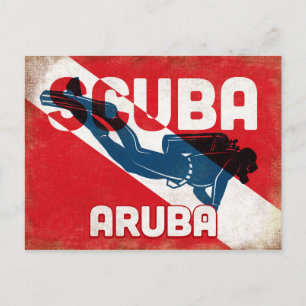 Aruba Scuba Diver - Blue Retro Postkarte