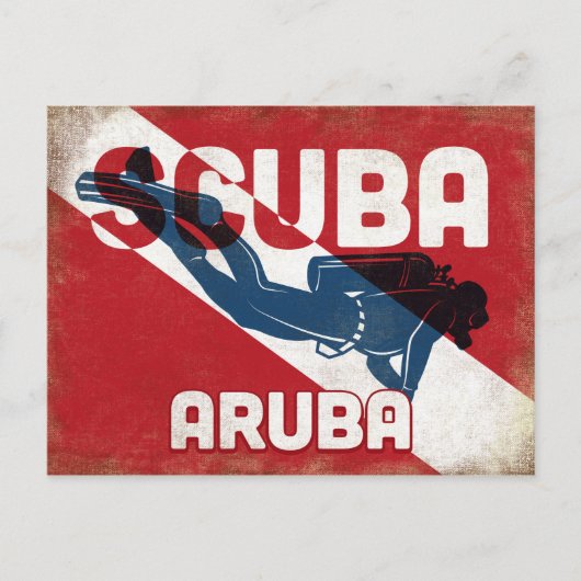 Aruba Scuba Diver - Blue Retro Postkarte (Vorderseite)