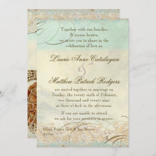 Aruba Sea Turtle Moderner Küstenstrand Einladung (Vorne/Hinten)