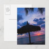Aruba, Silhouette Palapa am Strand bei Sonnenunter Postkarte (Vorne/Hinten)