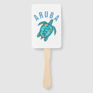Aruba-Strand-Meereschildkröten-Illustration Fächer