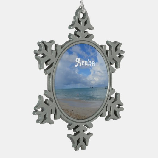 Aruba-Strand Schneeflocken Zinn-Ornament (Links)