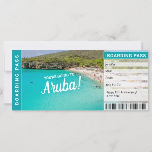 Aruba Urlaub Geschenk Boarding Pass Ticket (Vorderseite)