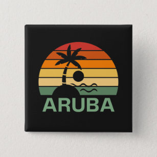 Aruba Vintag Palm Trees Summer Beach Button