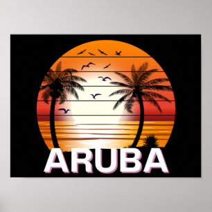 Aruba Vintag Palm Trees Summer Beach Poster