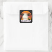 Aruba Vintag Palm Trees Summer Beach Quadratischer Aufkleber (Tasche)