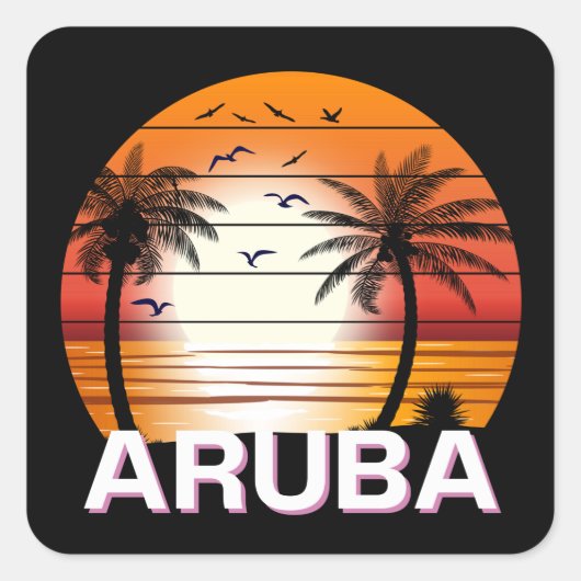 Aruba Vintag Palm Trees Summer Beach Quadratischer Aufkleber (Vorderseite)