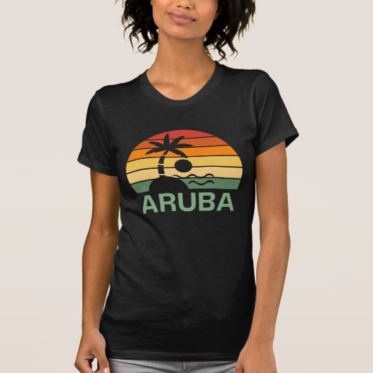 Aruba Vintag Palm Trees Summer Beach T-Shirt (Vorderseite)