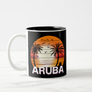 Aruba Vintag Palm Trees Summer Beach Zweifarbige Tasse