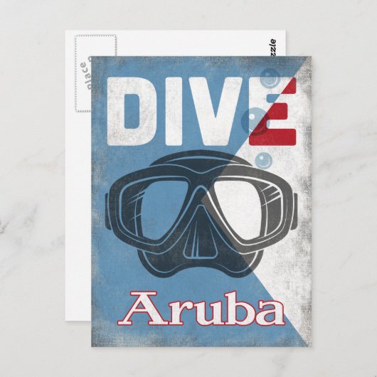 Aruba Vintag Scuba Diving Mask Postkarte (Vorne/Hinten)