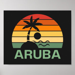 Aruba Vintage Palmen Sommer Strand Poster