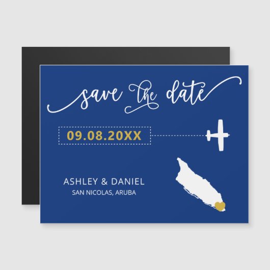 Aruba Wedding Save the Date Card, Map Magneteinladung (Vorne/Hinten)