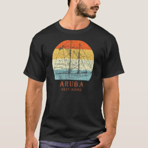Aruba West Indies Vintag Blueprint Sailboat Vacat T-Shirt