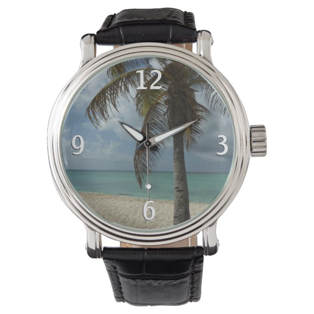 Aruban Beach I Beautiful Nature Szene Armbanduhr (Vorderseite)