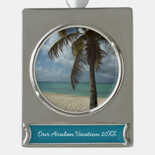 Aruban Beach I Beautiful Nature Szene Banner-Ornament Silber (Vorderseite)