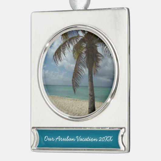 Aruban Beach I Beautiful Nature Szene Banner-Ornament Silber (Links)