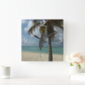 Aruban Beach I Beautiful Nature Szene Quadratische Wanduhr (Zuhause)