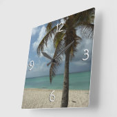 Aruban Beach I Beautiful Nature Szene Quadratische Wanduhr (Winkel)