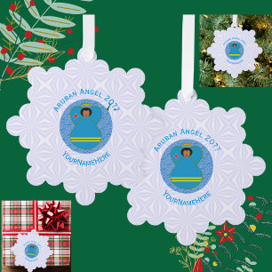 Arubanische Flagge Engel Personalisiert Blau Schri Ornament Karte