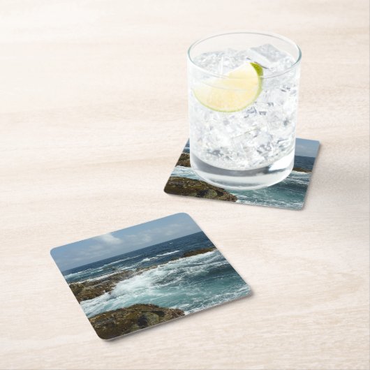 Arubas Felsküste und blauer Ozean Rechteckiger Pappuntersetzer (Vor Ort)