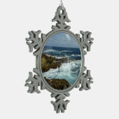 Arubas Felsküste und blauer Ozean Schneeflocken Zinn-Ornament (Links)
