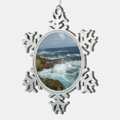 Arubas Felsküste und blauer Ozean Schneeflocken Zinn-Ornament (Rechts)