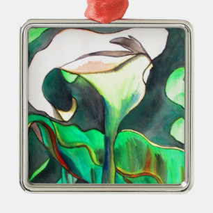 Arum-Lilie Aquarell Originalkunstmalerei Silbernes Ornament