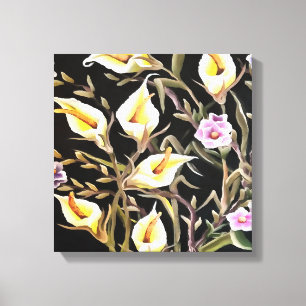 Arum Lily künstlerisches Blumendesign auf schwarz Leinwanddruck