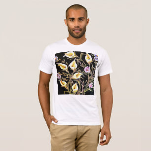Arum Lily künstlerisches Blumendesign auf schwarz T-Shirt